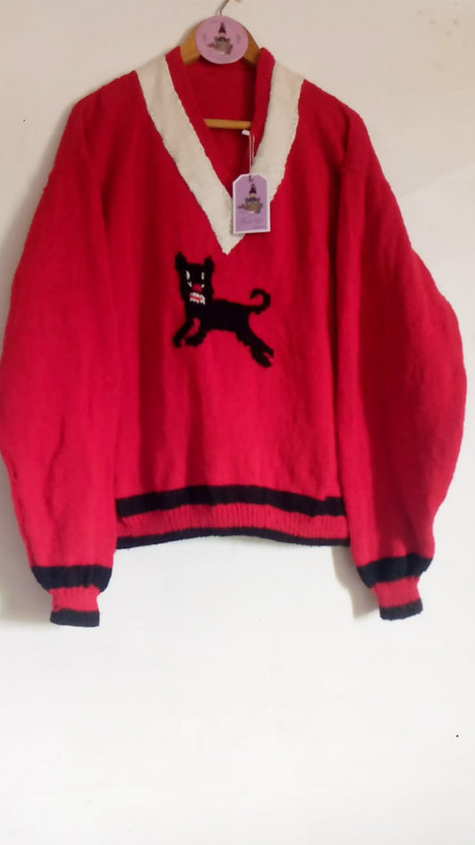 Red panther pullover